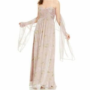 Adrianna Papell Floral Strapless Chiffon Maxi Gown